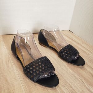 Talbots D’orsay Flats Women Black 9M Sandals Shoes Summer Open Toe Slip On